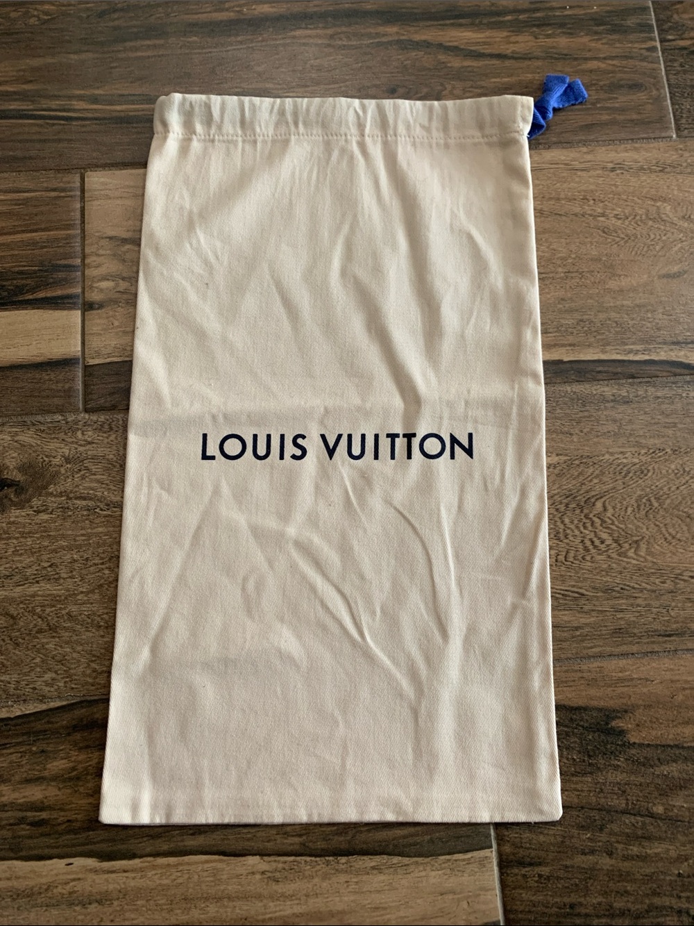 Louis Vuitton (New Style) Tan Blue Long Canvas Drawstring Bag